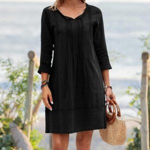Floral Blooming / Black Pleated Tie-Neck Shift Dress / NWT / XXL